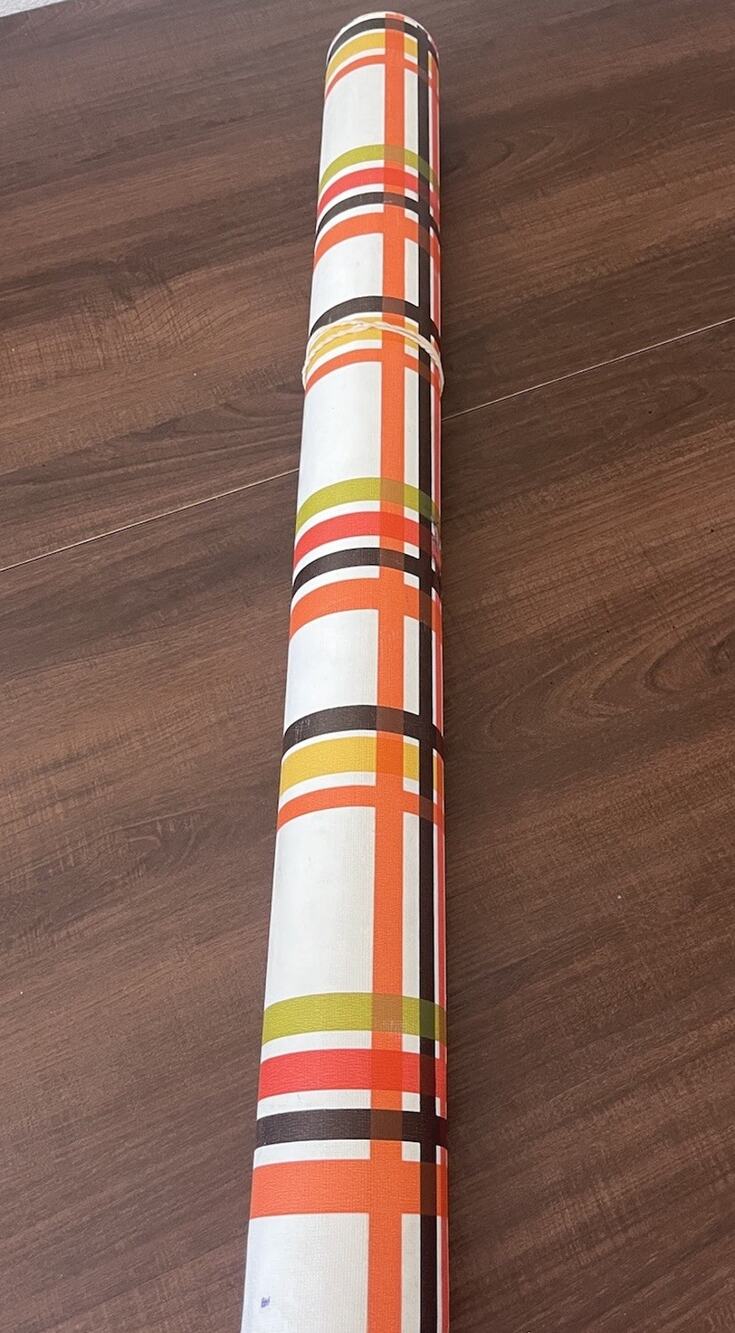Vintage 60s Wallpaper Yellow Green White Orange Stripe Cottagecore Unused